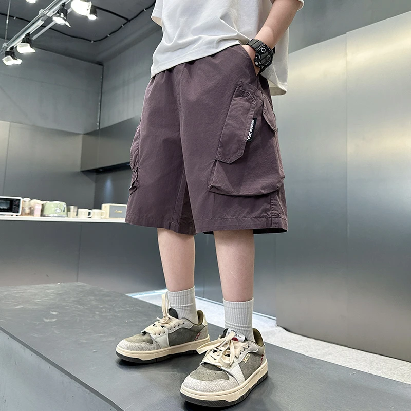 儿童2025夏装新款大童装男童裤子七分裤夏季薄款休闲工装短裤外穿