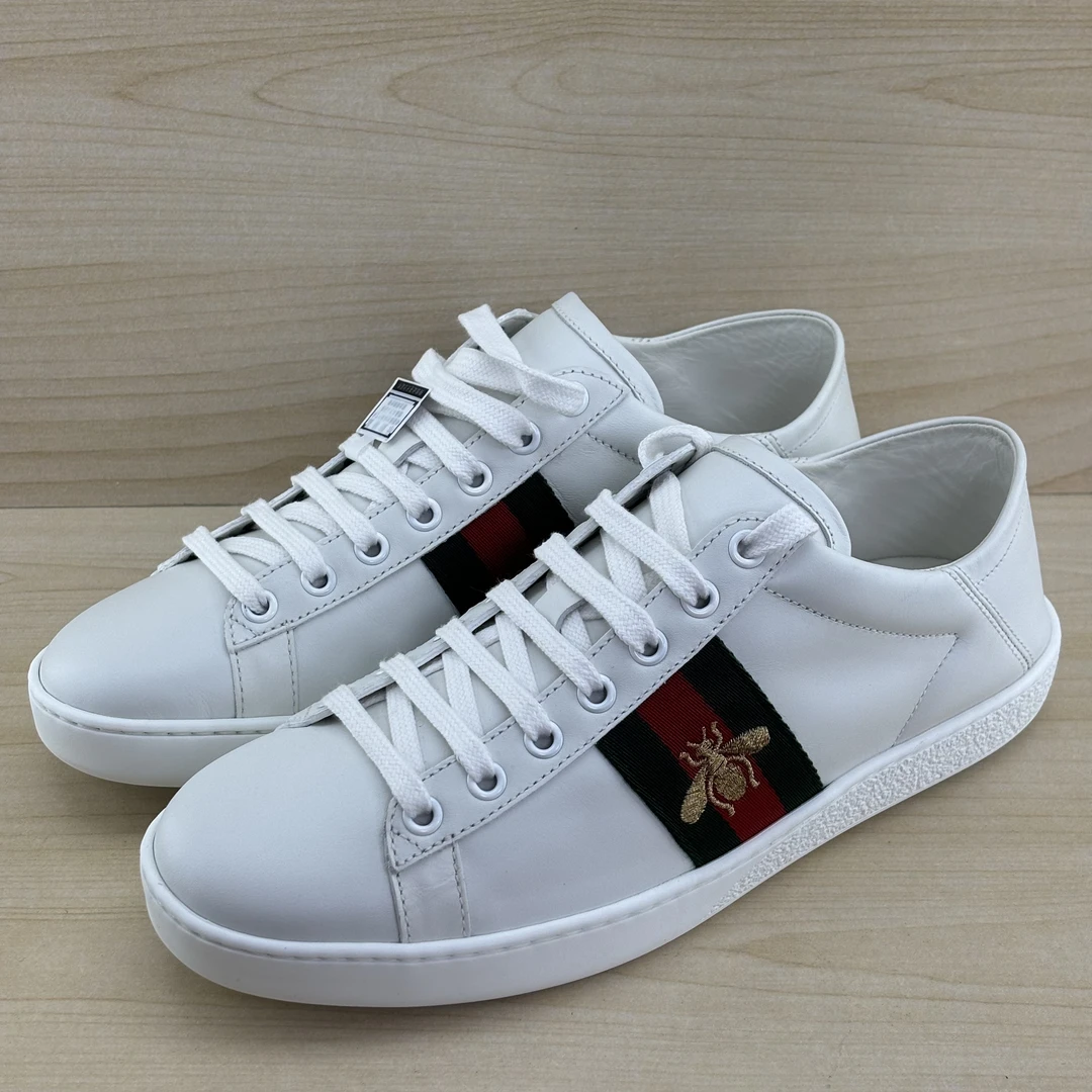 未使用 GUCCI/古驰 金色蜜蜂搭配红绿织物带系带低帮踩跟半托板鞋