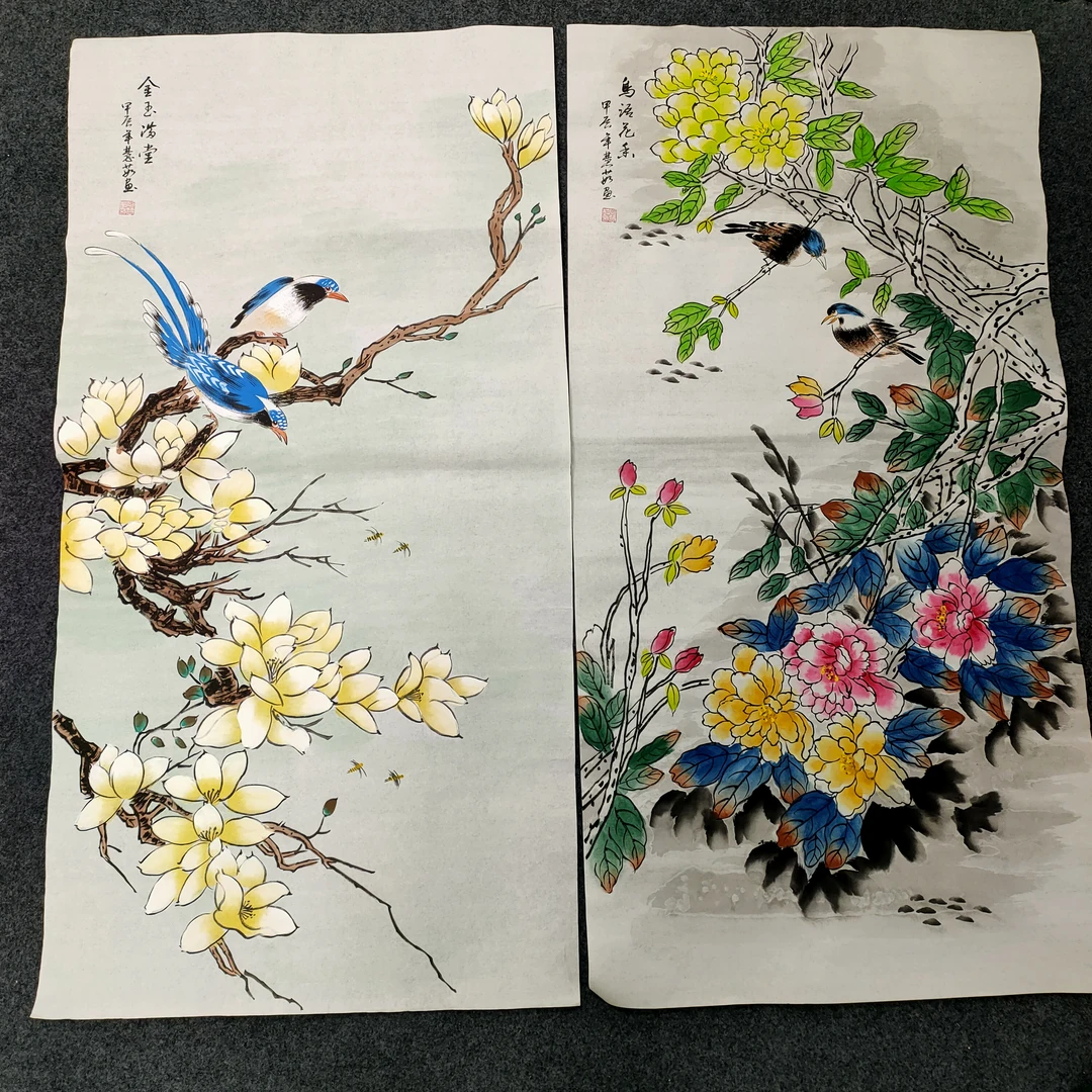 何慧茹100*50手绘花鸟画