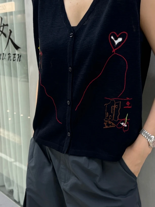 爱心线条夏季复古百搭女轻薄宽松印花时尚
