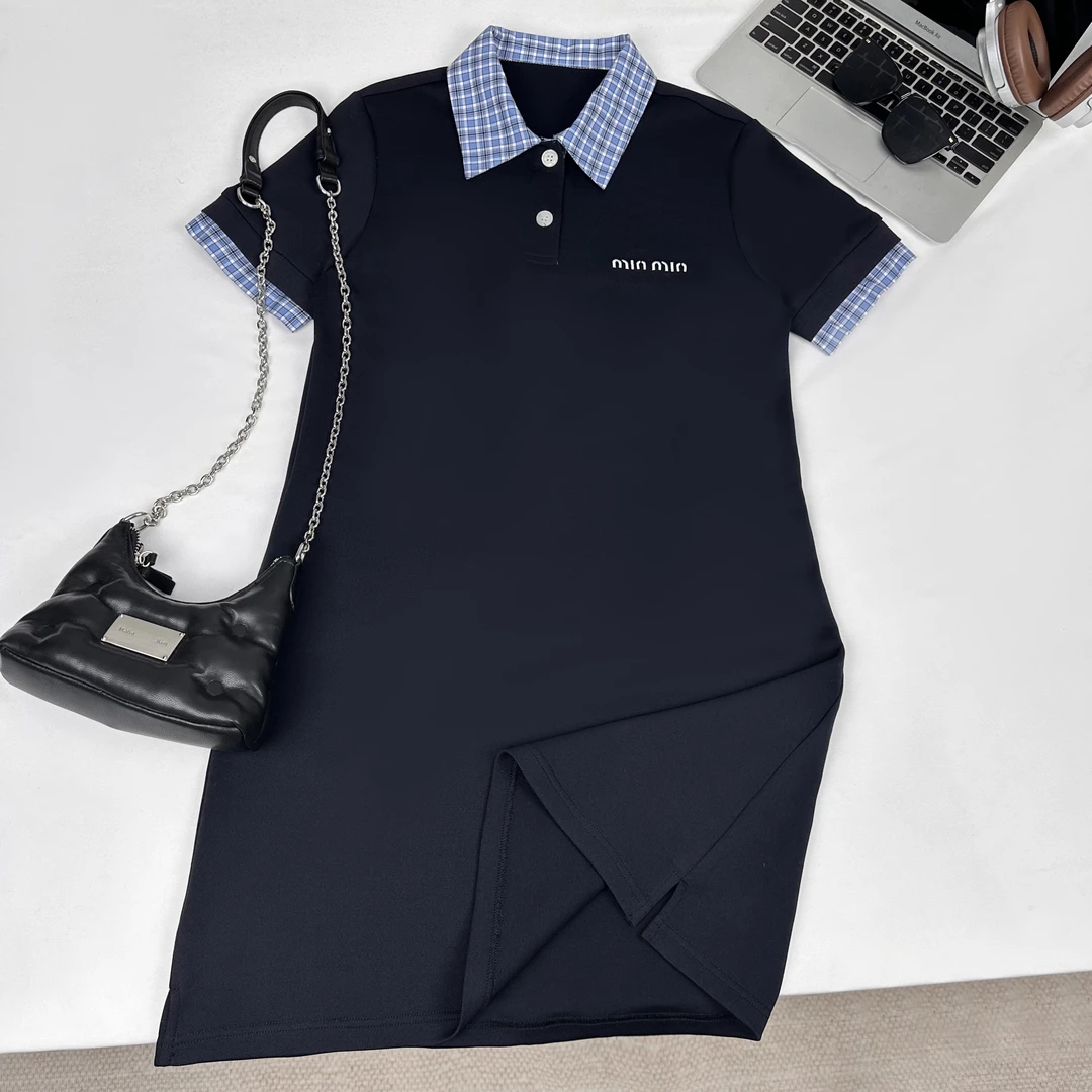 MIU家设计感格子翻领气质休闲百搭连衣裙-ZMADL5190