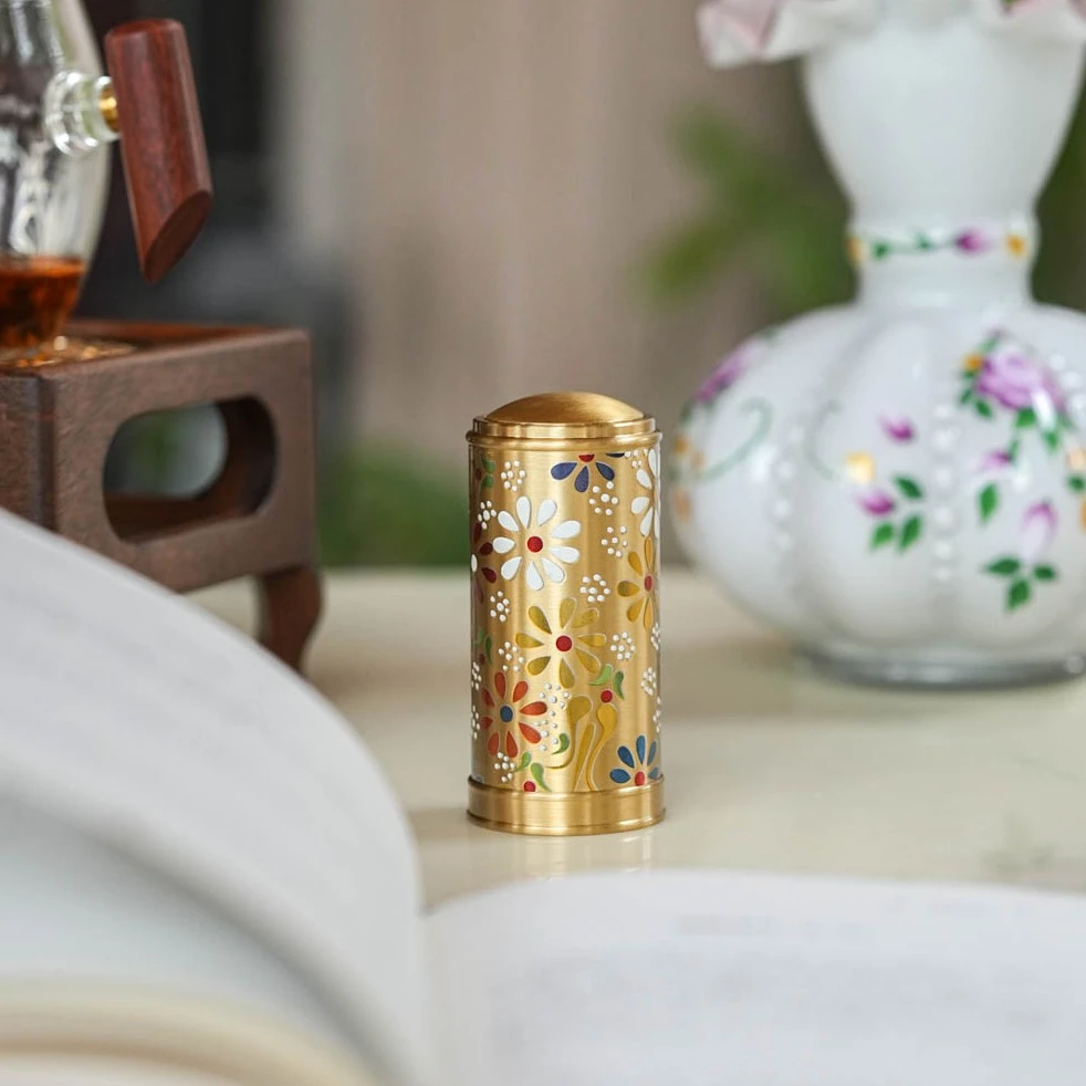 【奇居巍】中式按压式黄铜牙签筒家用便携式牙签盒多彩#A6