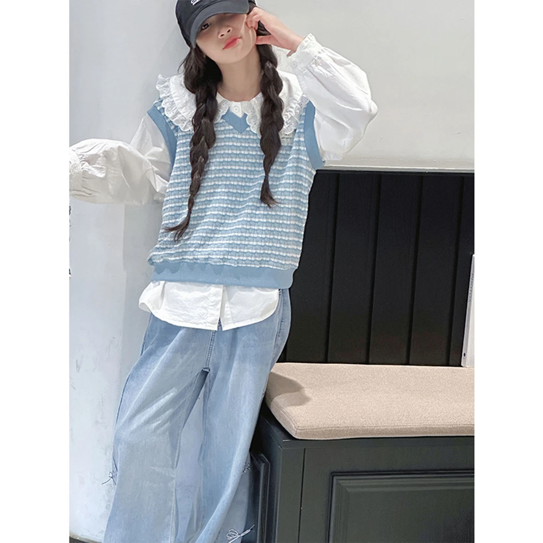 K29356孙小美韩系女童衬衫套装秋装新款上衣两件套春秋马甲