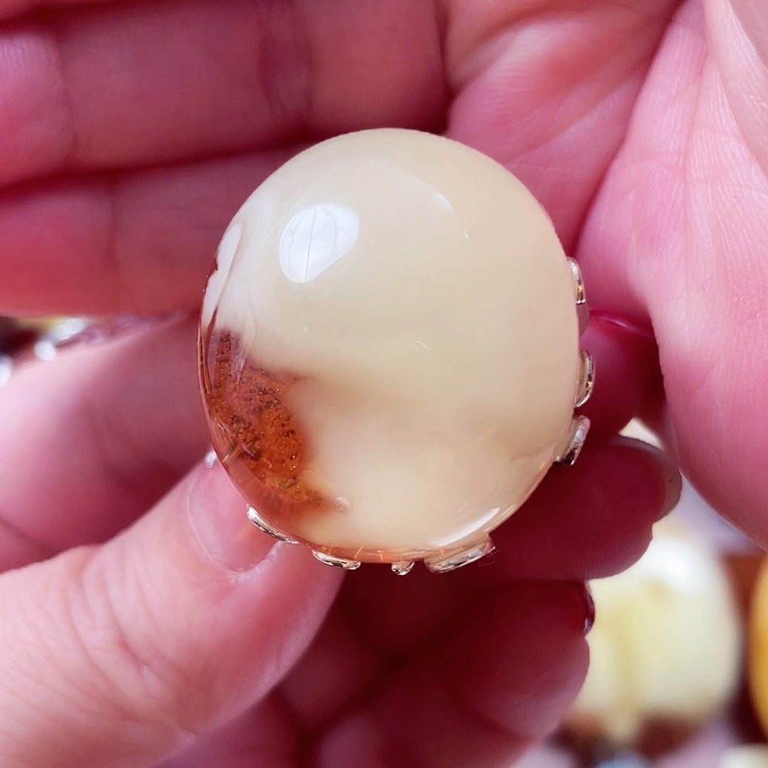 琥珀戒指银S925镶嵌戒指