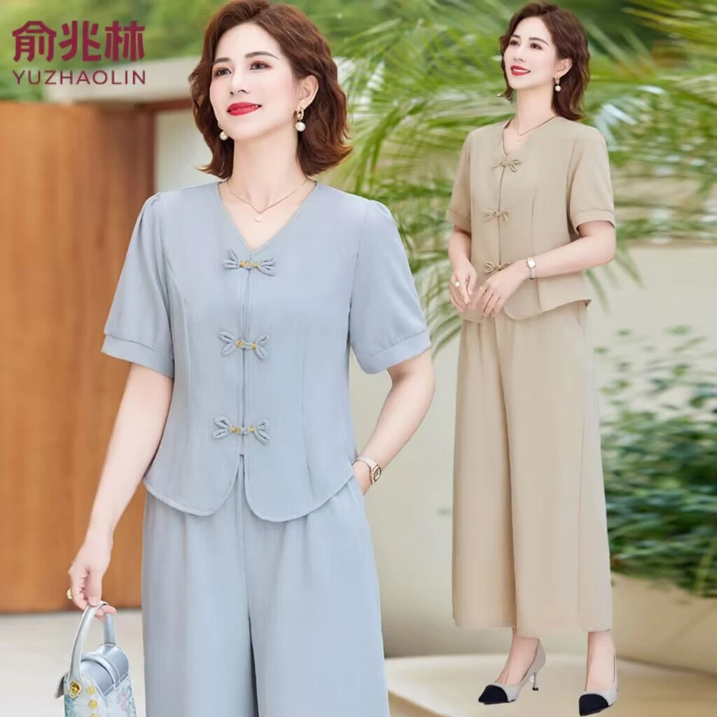 俞兆林中年女妈妈装夏季女士气质上衣40-50岁减龄穿搭透气两件套