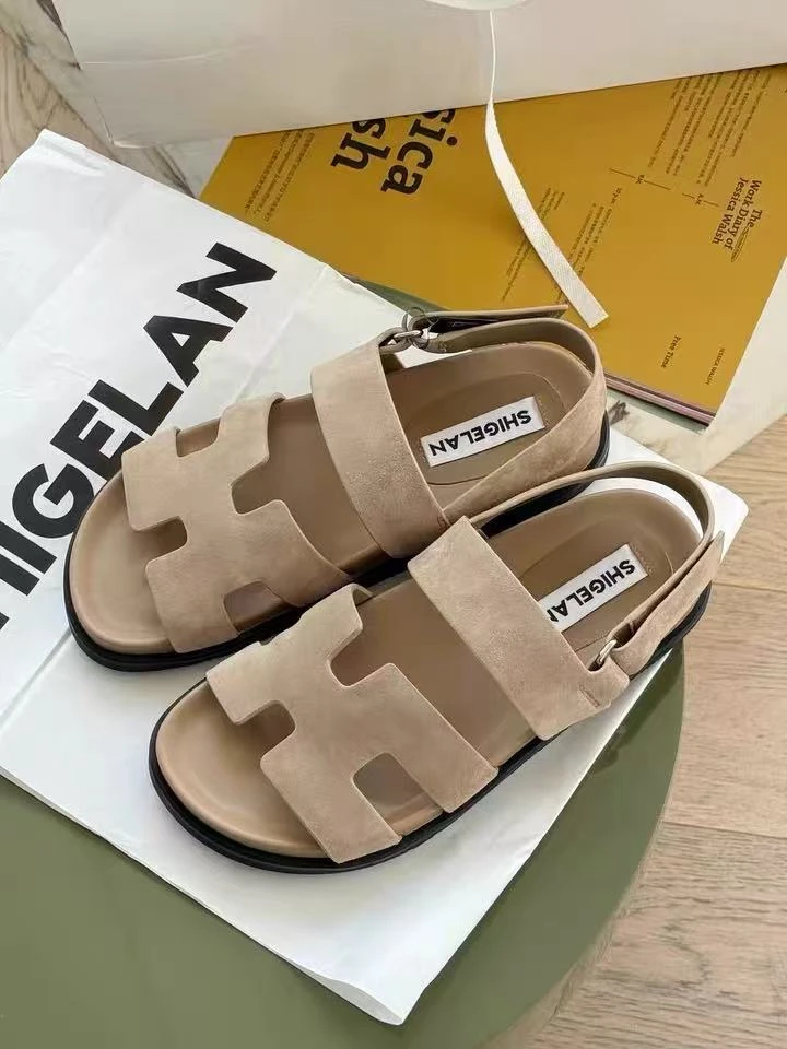 诗歌兰2025夏季新款魔术贴低帮露趾沙滩凉鞋女