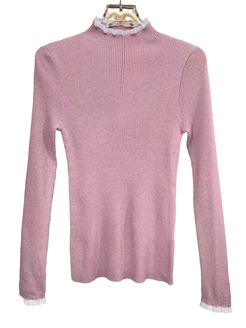 25年休闲百搭时尚羊毛蕾丝拼接修身羊毛打底针织衫