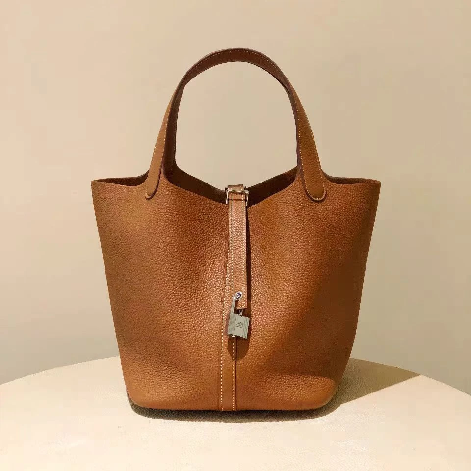 新款菜篮子包水桶包女包手提菜篮子包荔枝纹百搭简约时尚四色