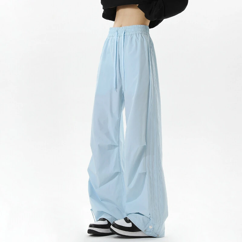 PLQV新款春秋美式可束脚设计感休闲侧边条纹直筒长裤垂感宽松高街