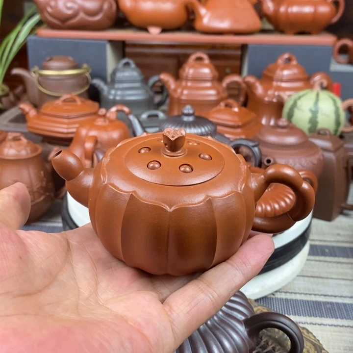 茶壶紫砂筋纹莲子150-260CC原矿朱泥特价