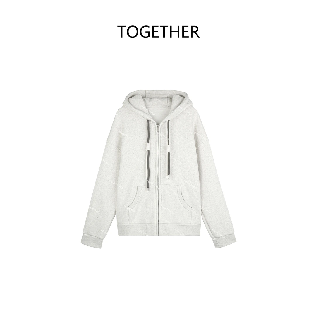 【Together】 · 素光 · 冬款连帽加绒美式慵懒风宽松卫衣外套#W8696