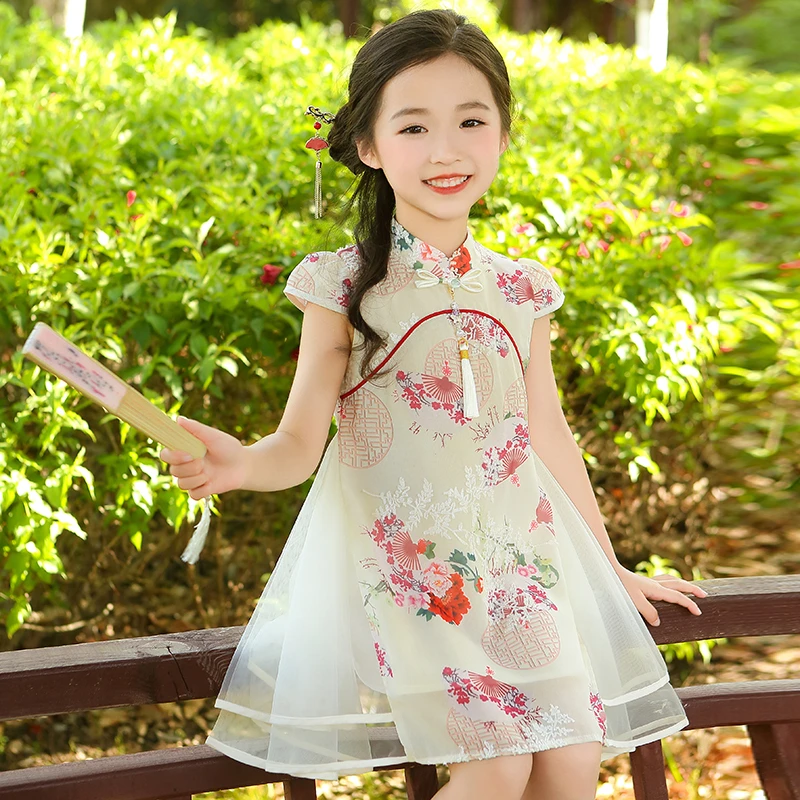 女童夏季旗袍连衣裙洋气新款儿童新中式碎花裙子女宝宝古装公主裙