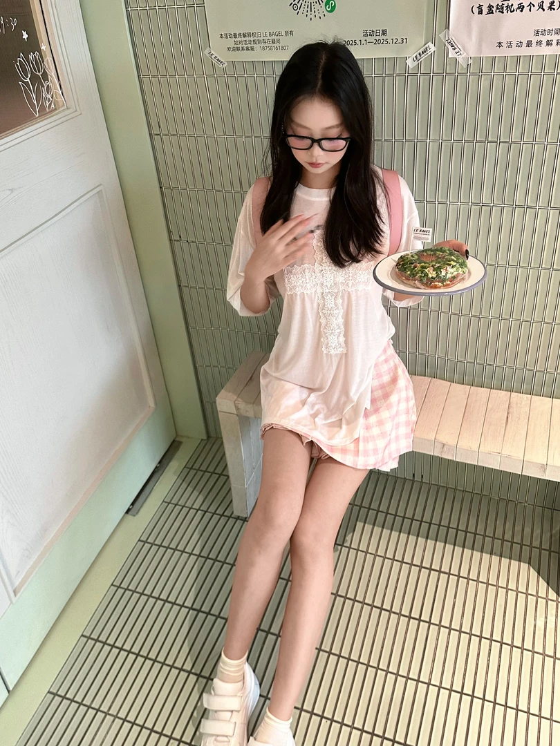 【Hannie】jennie同款百褶粉格子裙#HD8107-Z1