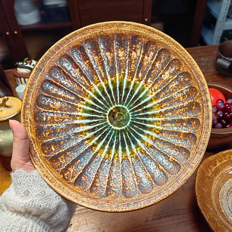 【瓷语江南大圆盘】家用创意渐变色圆形盘子