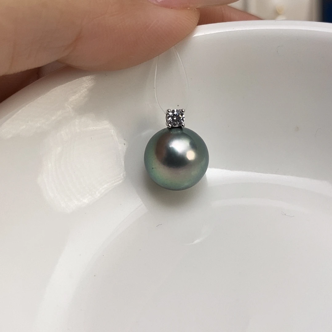 海水珍珠银S925镶嵌吊坠(不含链)大溪地11-12