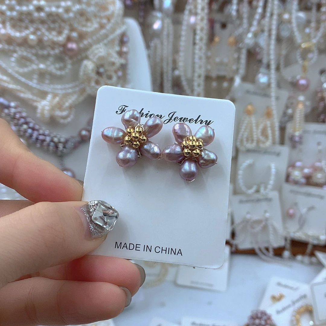 淡水珍珠银S925镶嵌耳饰