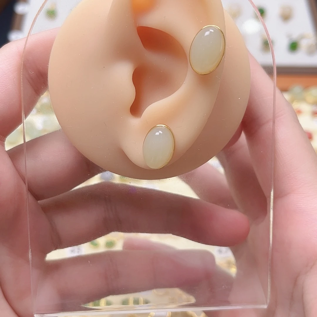 银S925镶嵌和田玉耳饰