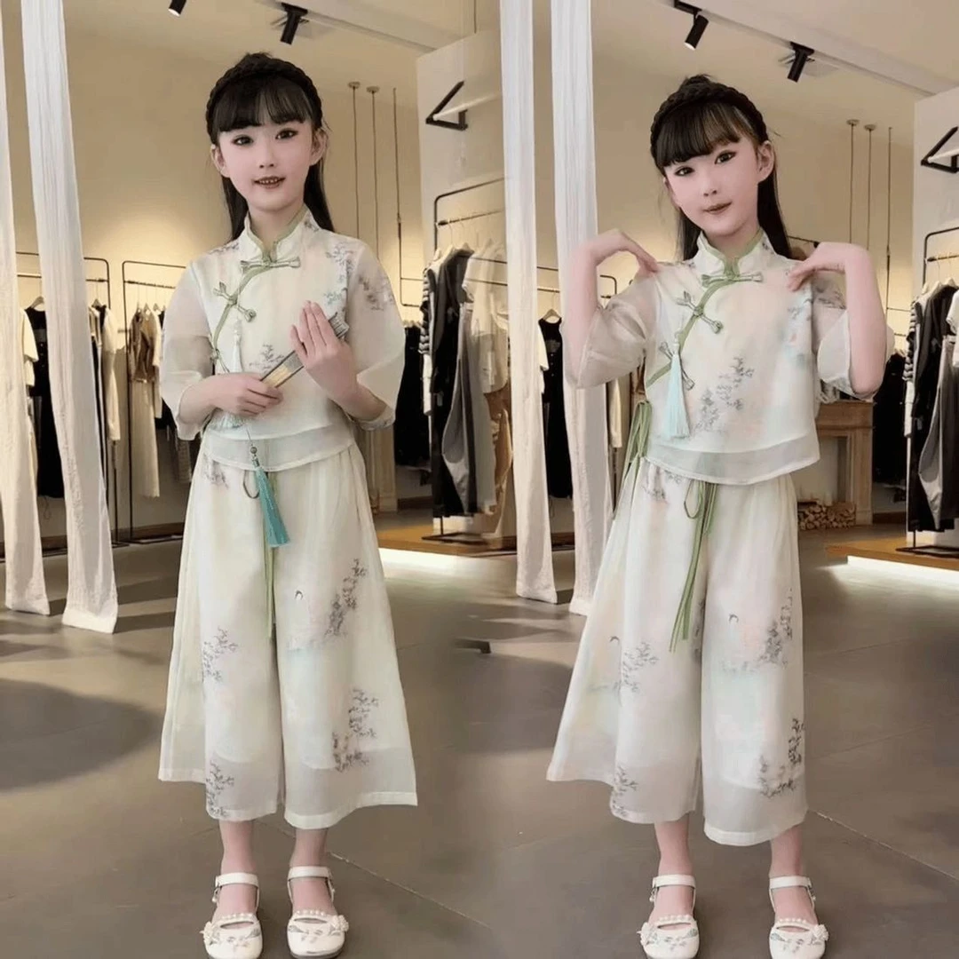 女童汉服套装新中式2025夏季新款洋气古儿童夏装风洋气中大童裙裤