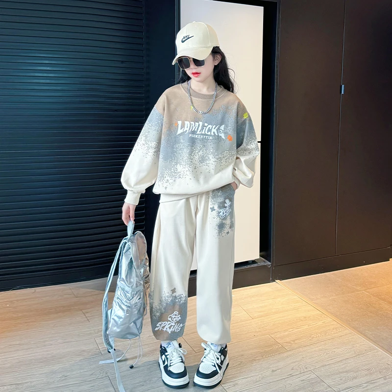 扎染套装女童春季2025新款儿童春装卫衣两件套洋气女大童韩系穿搭