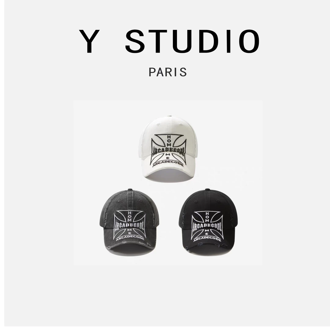Y.STUDIO美式大头围复古刺绣破坏软顶鸭舌帽小红潮牌
