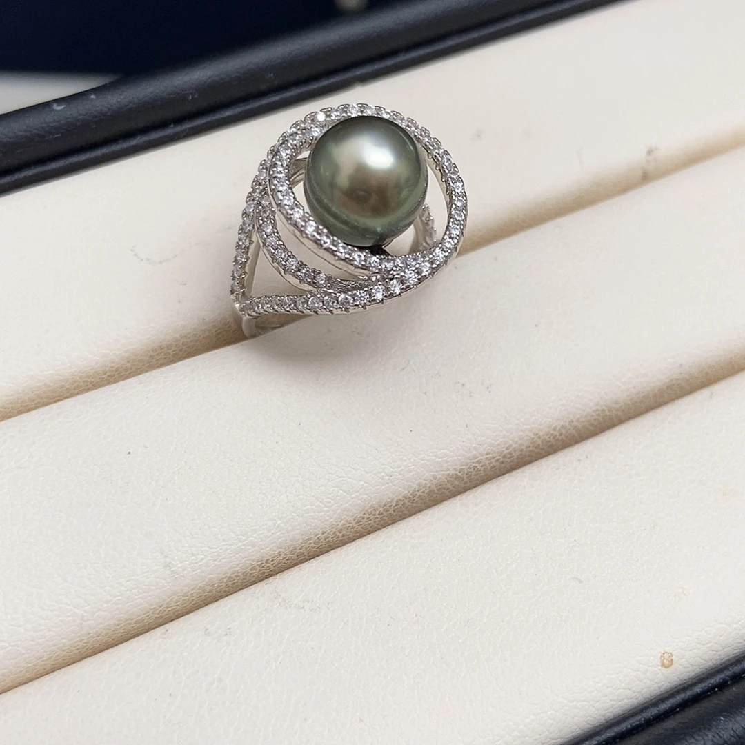 海水珍珠戒圈银S925镶嵌 大溪地黑珍珠 福利款 不退款