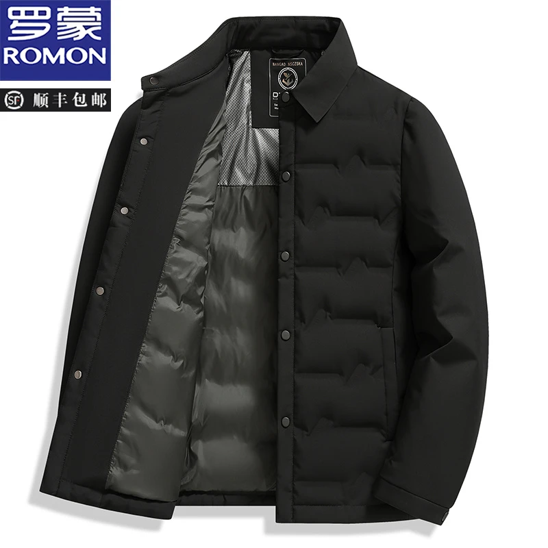 罗蒙男士轻薄羽绒服2025冬季新款商务百搭休闲防寒保暖翻领外套男