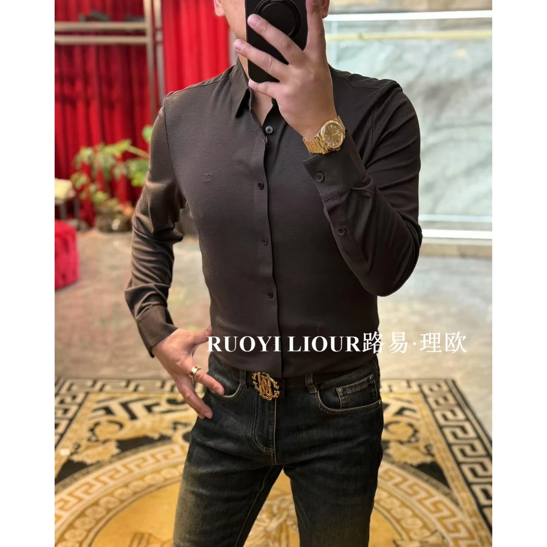 【路易理欧】欧货时尚轻奢潮流经典条纹修身商务百搭休闲衬衫83016