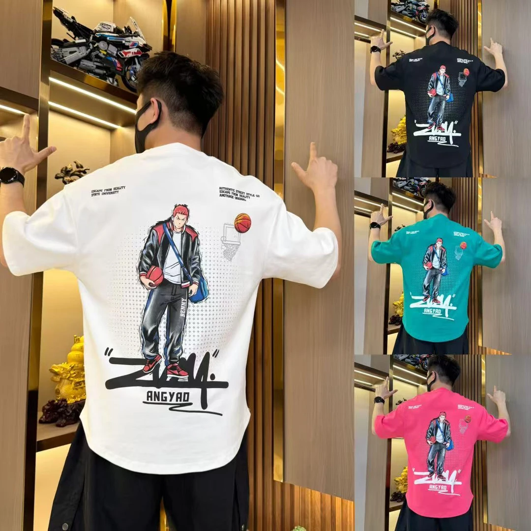 夏季纯棉短袖男士短袖t恤2025年新款卡通印花图案青年宽松百搭