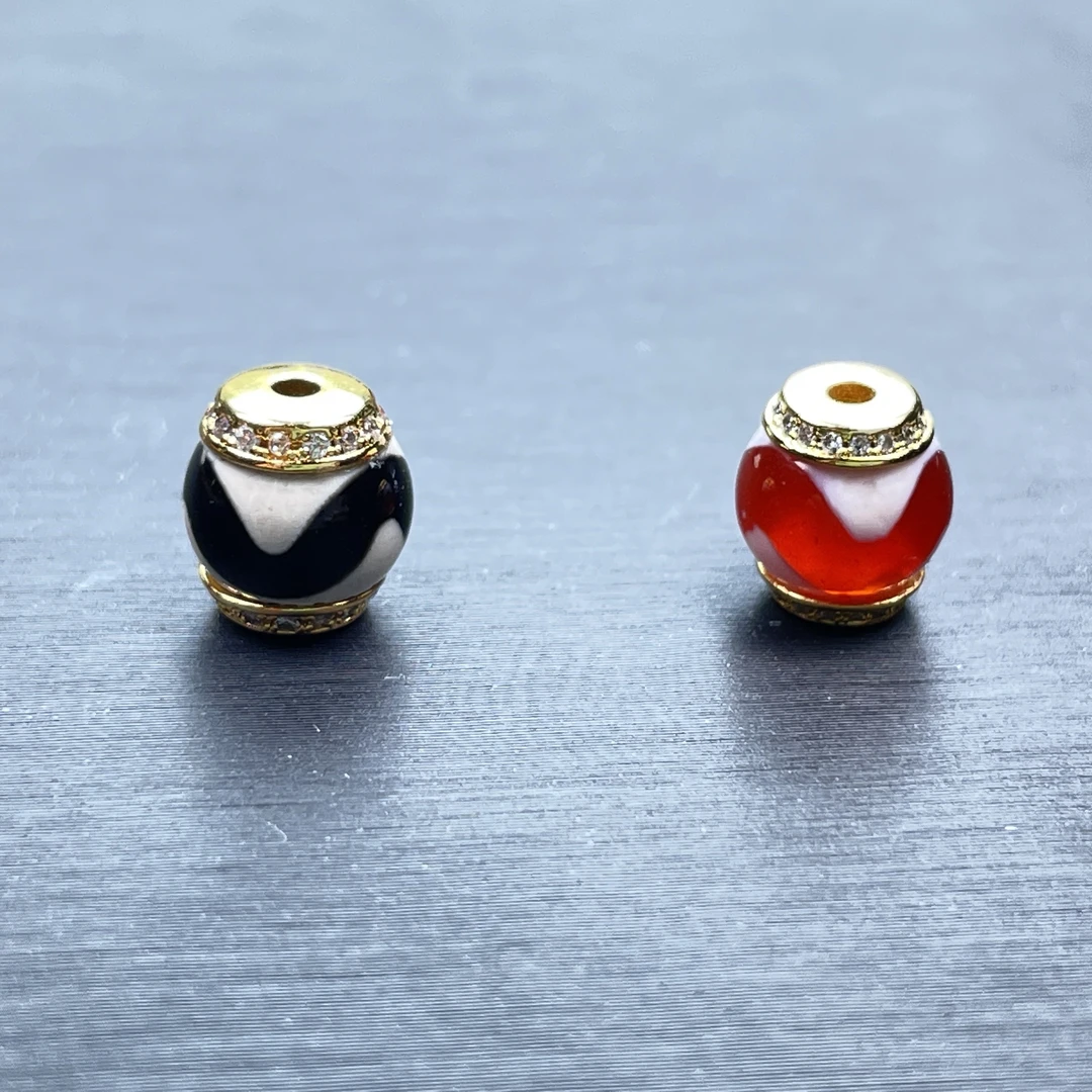 珠改黑虎牙，红虎牙镶嵌款老型珠，尺寸8mm，对孔8mm