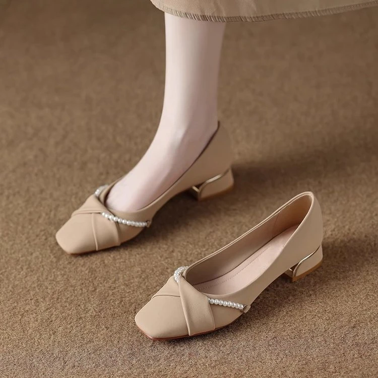 超美低跟时尚气质单鞋女春季2025夏天配裙子法式晚风3公分小跟鞋