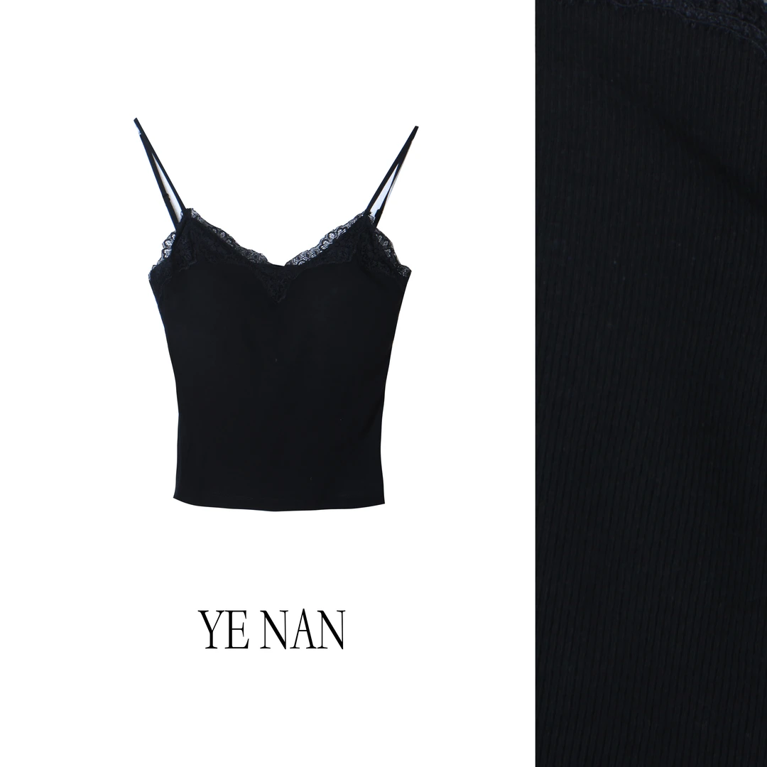 【沐沐】时尚性感V领蕾丝拼接小吊带纯欲风美背上衣SY221
