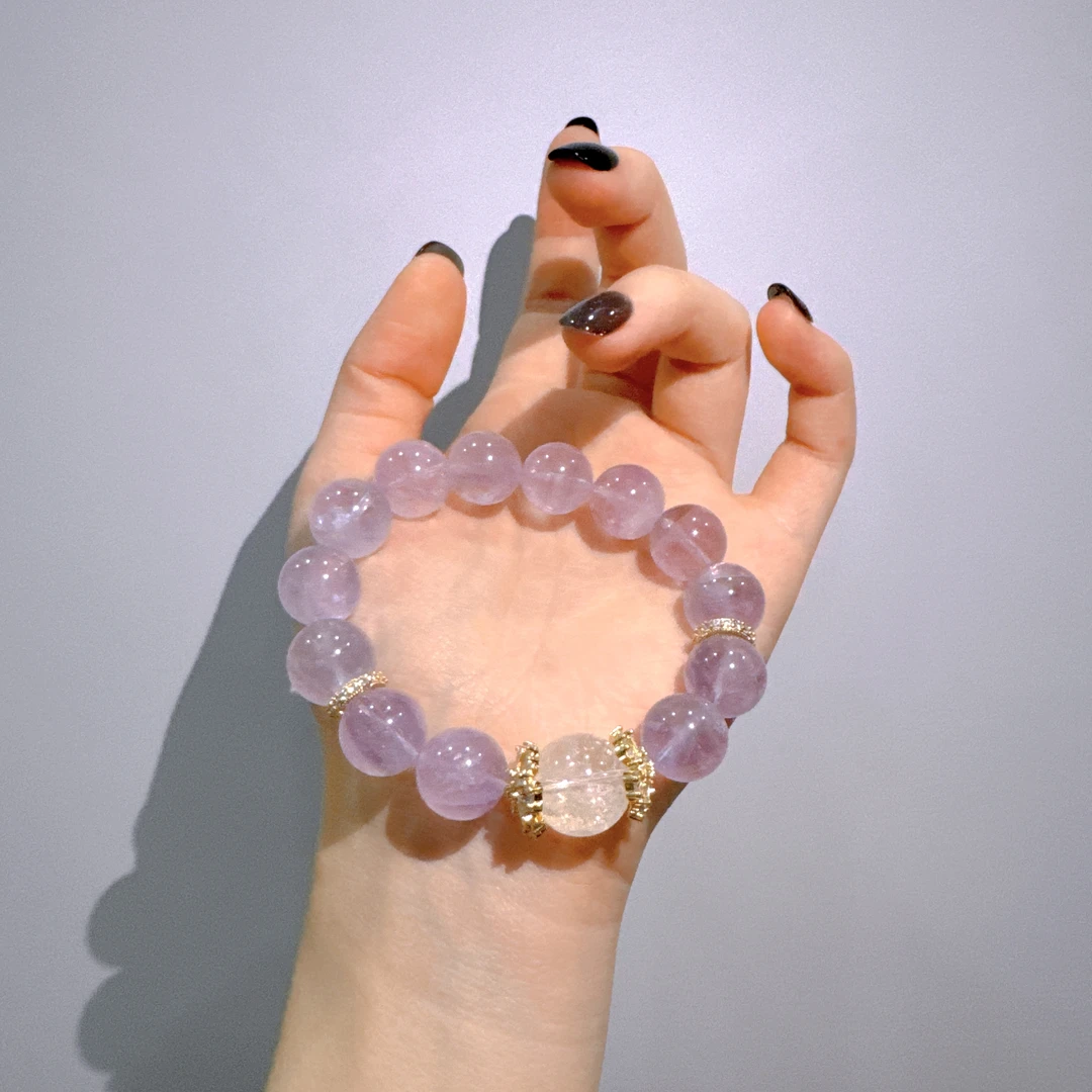 |轻菡|薰衣草紫水晶白阿塞单圈设计手串A0135