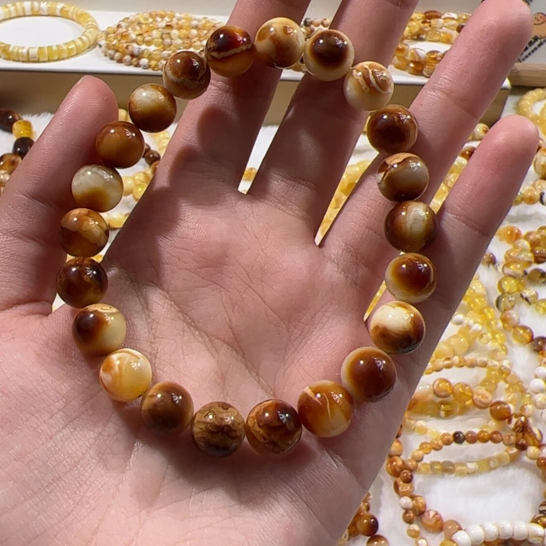 琥珀未镶嵌珠宝奇石沁色圆珠手串