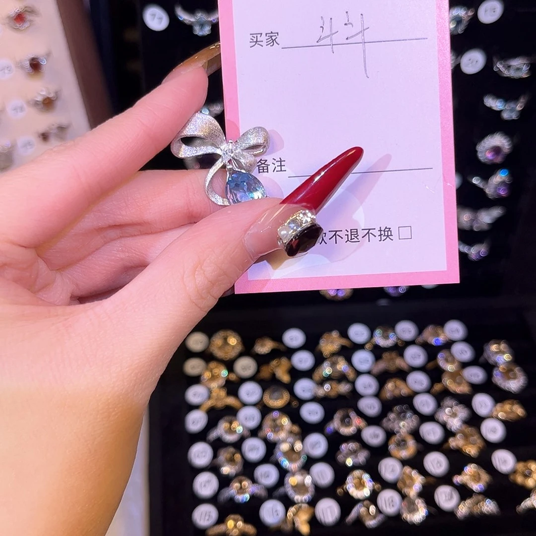 托帕石戒指银S925镶嵌斗*