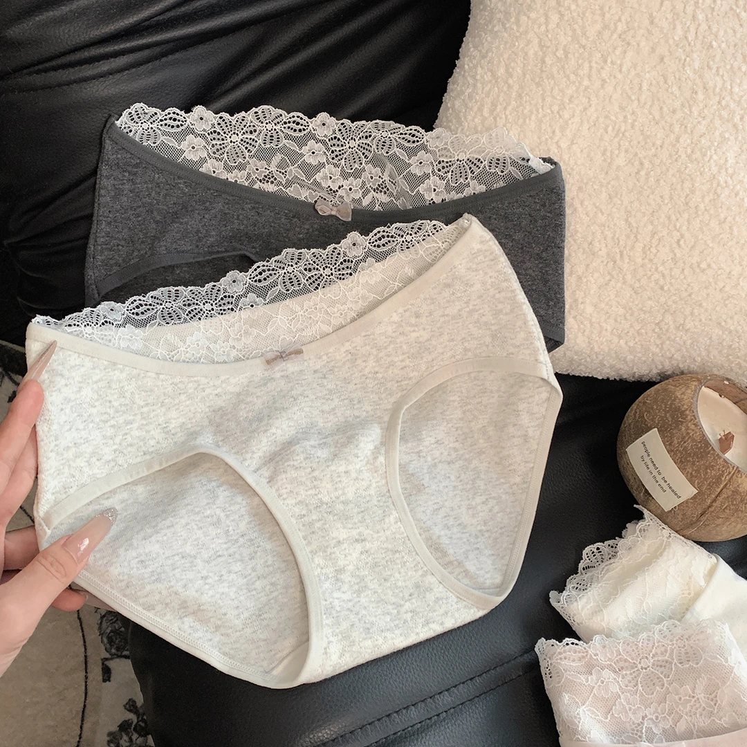 『Black』奶芙蕾丝 简约纯欲蕾丝边少女内裤棉质低腰透气三角裤