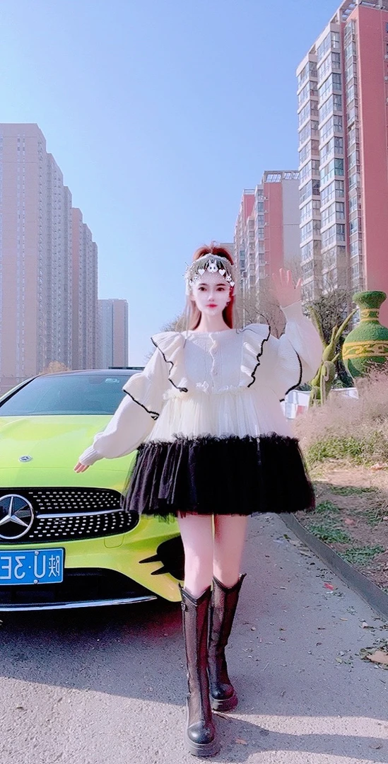 【面条家】 高品质纱纱拼接针织毛衣连衣裙