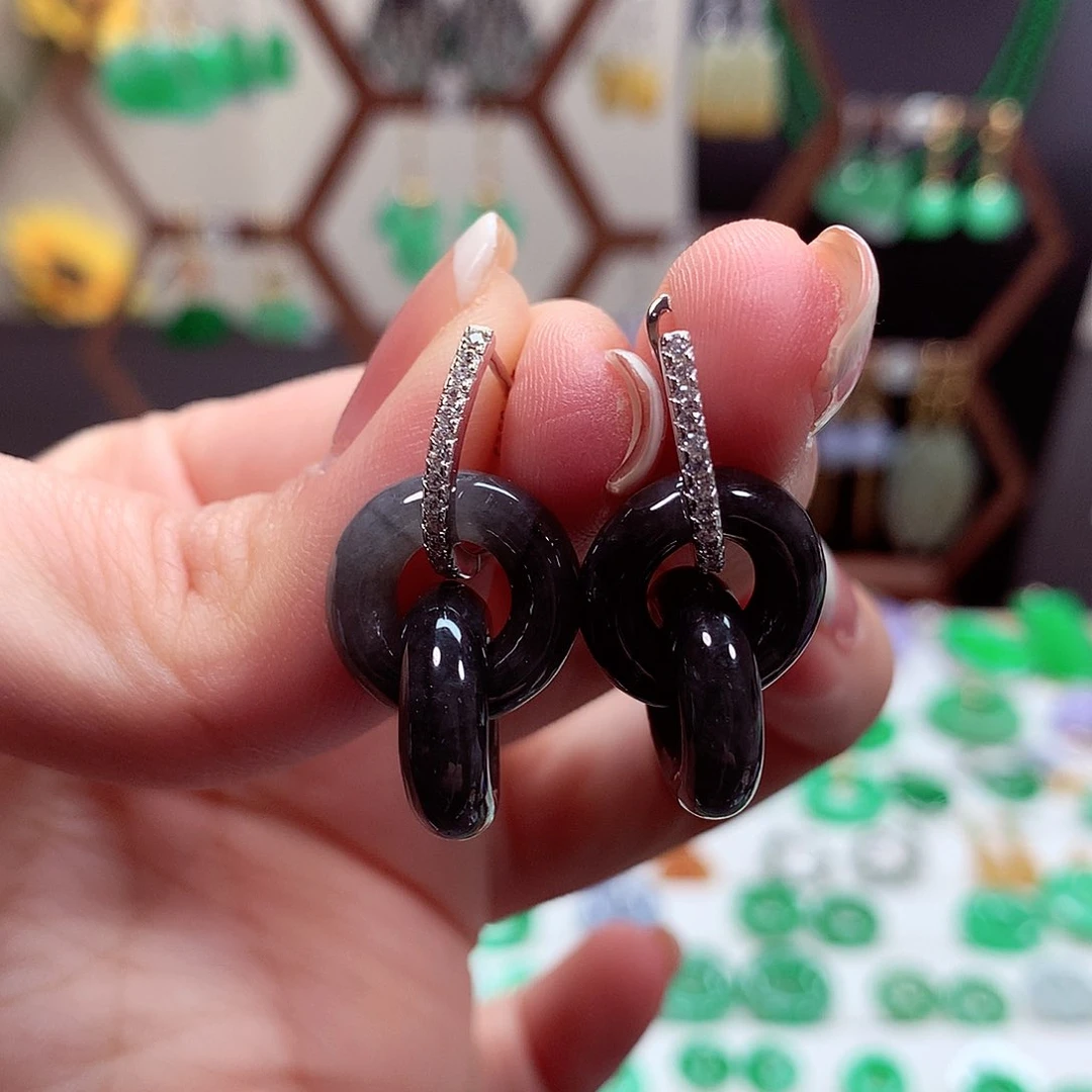 翡翠耳饰银S925镶嵌天然翡翠