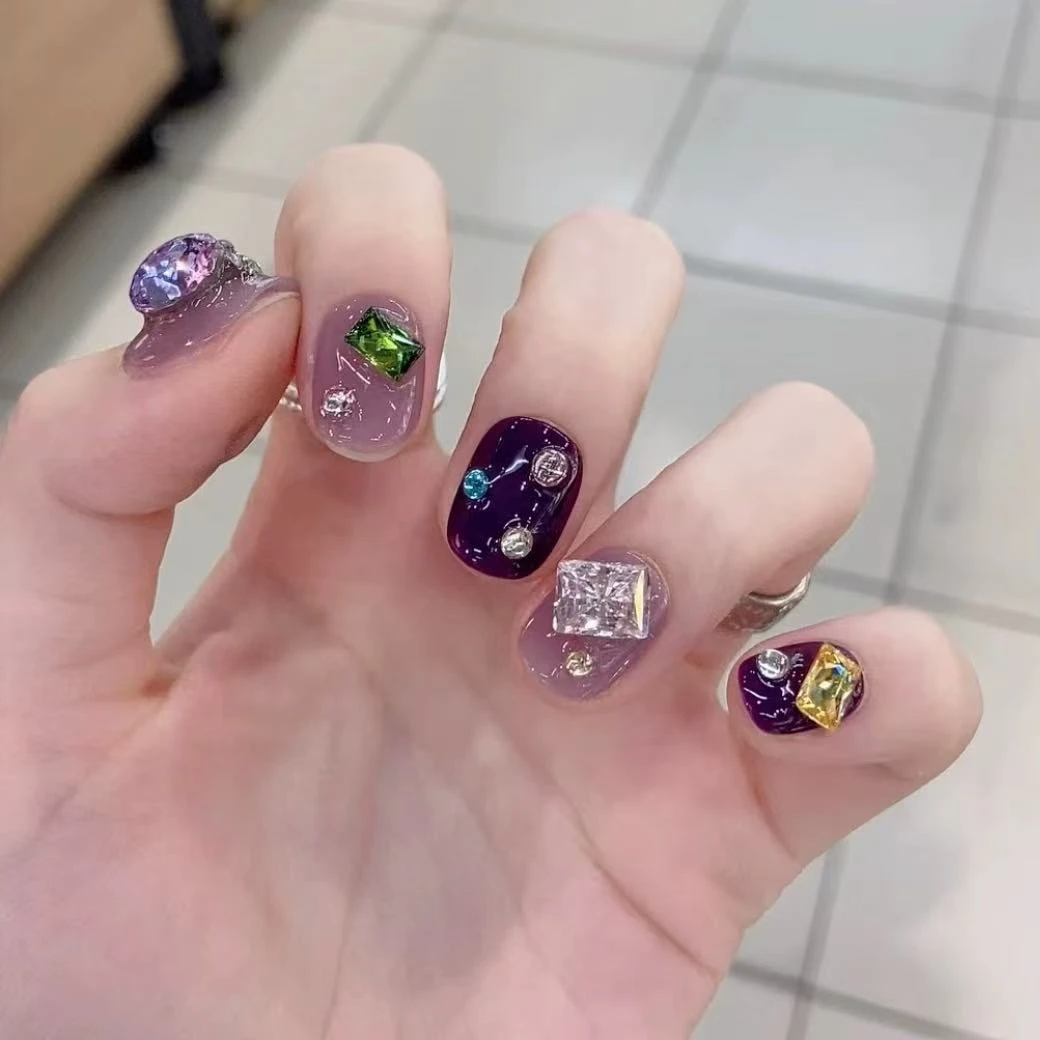 Eneass*|纯手工制作个性穿戴甲|*【蓝莓紫钻】短款蓝莓紫钻仙气美甲