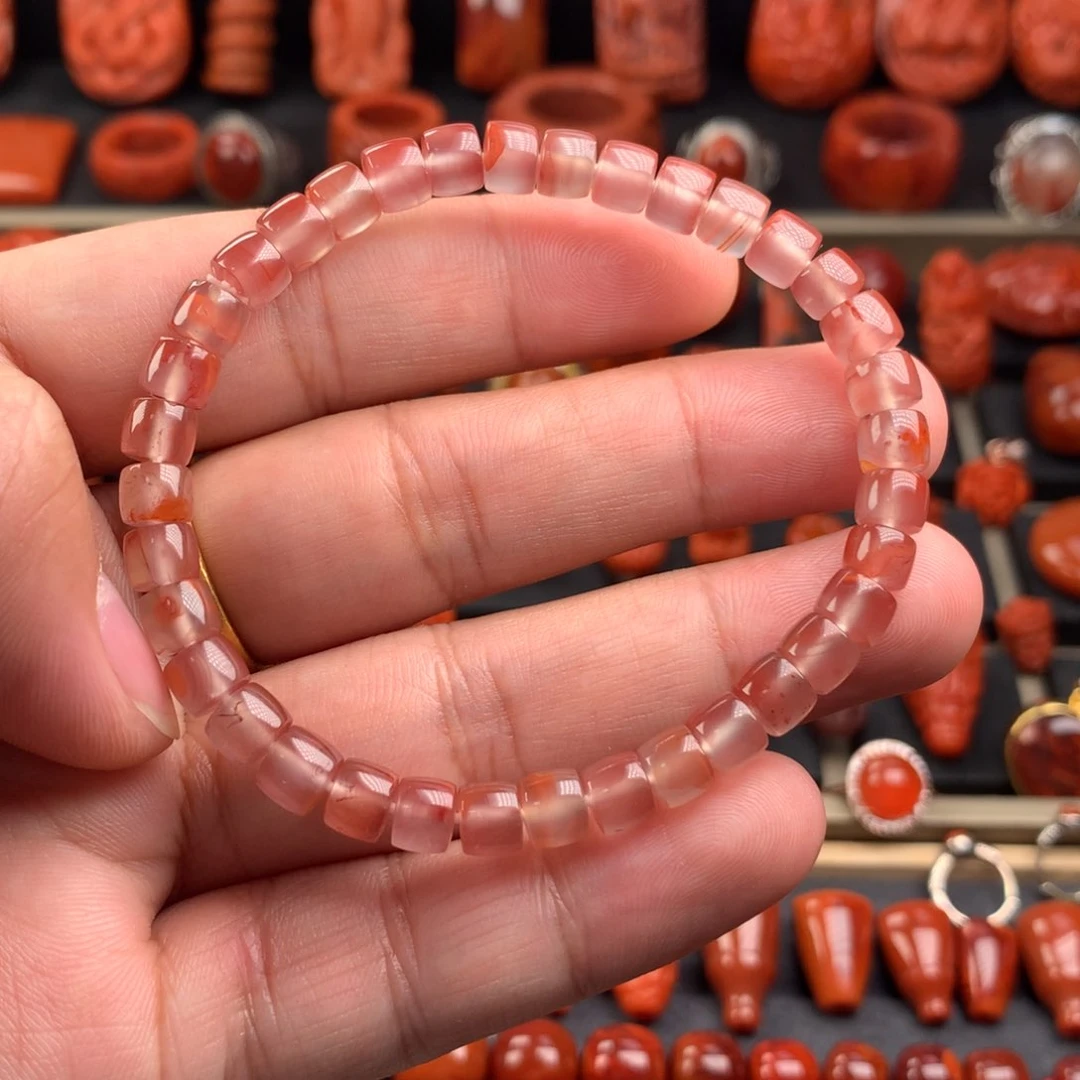 南红玛瑙冰飘花精工直切手串6+未镶嵌