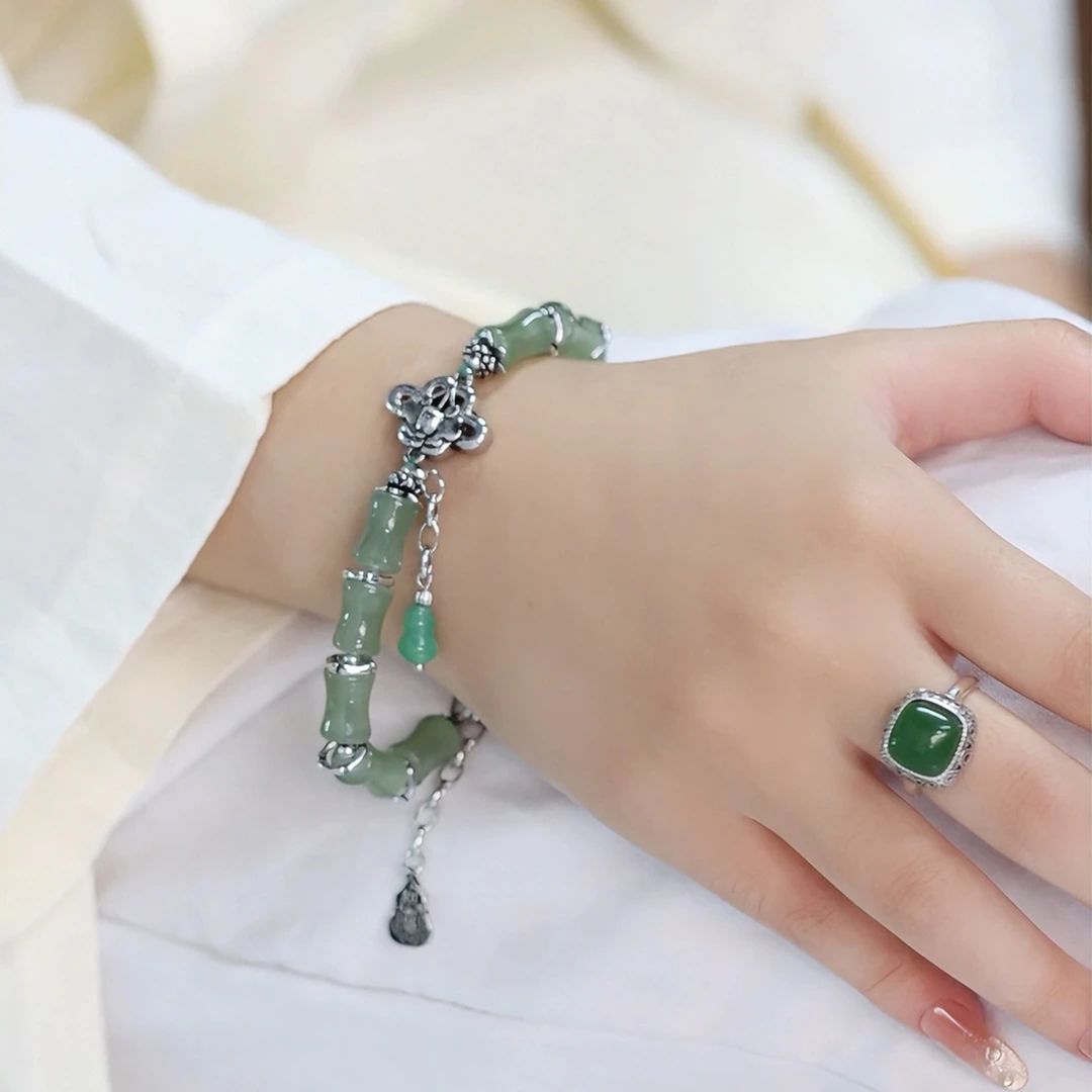 铜合金手链 新中式复古牡丹花竹节手链女葫芦流苏小众中国风手串