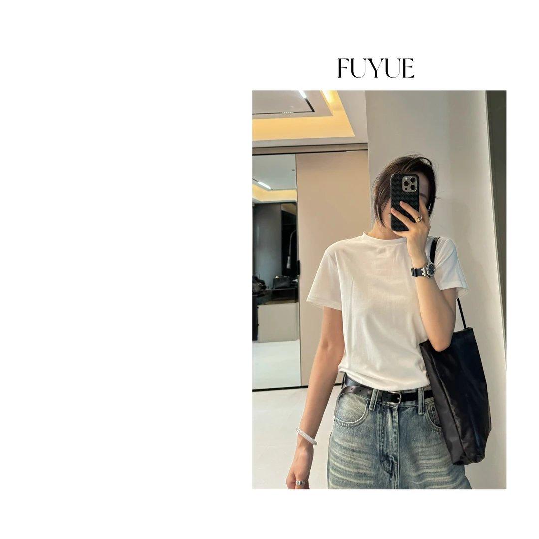 FUYUE赴约 品质莱赛尔T恤极简百搭风运动休闲夏季简约纯色圆领