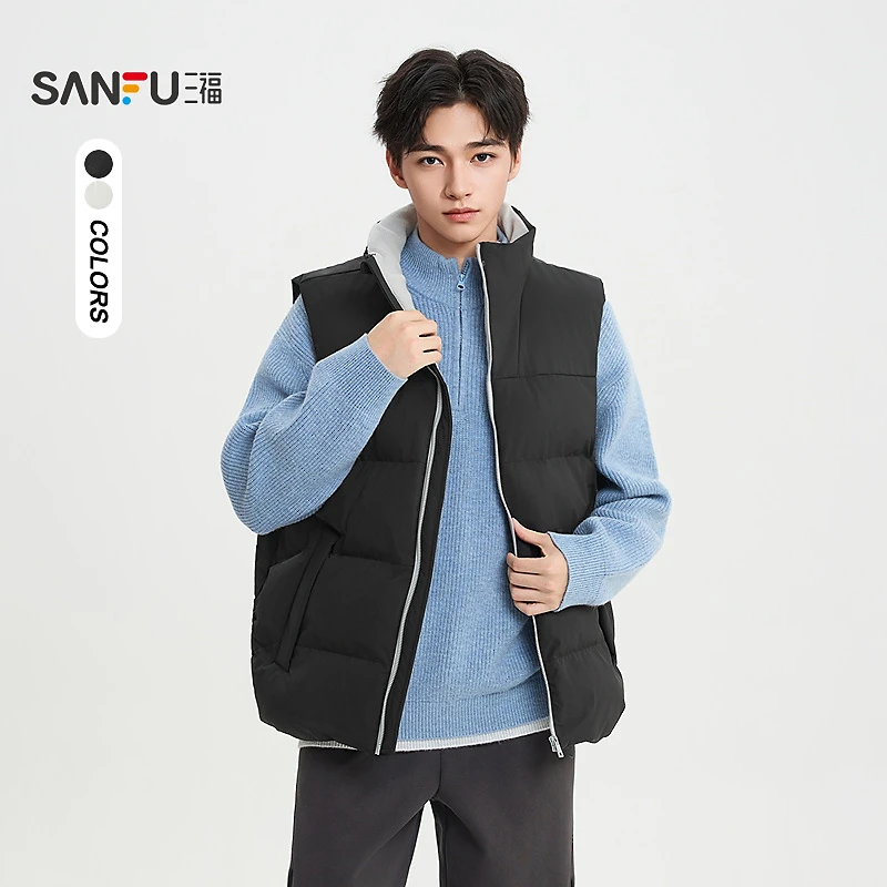 SANFU/三福25冬季男士立领宽松简约马甲休闲保暖叠穿外套518249