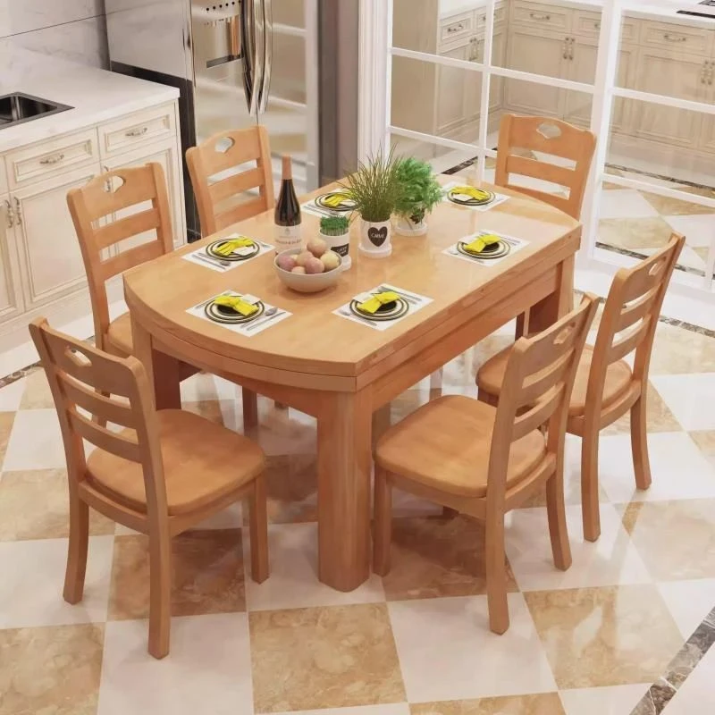 全实木餐桌椅组合圆桌大小户型可伸缩折叠吃饭桌子餐桌家用简约