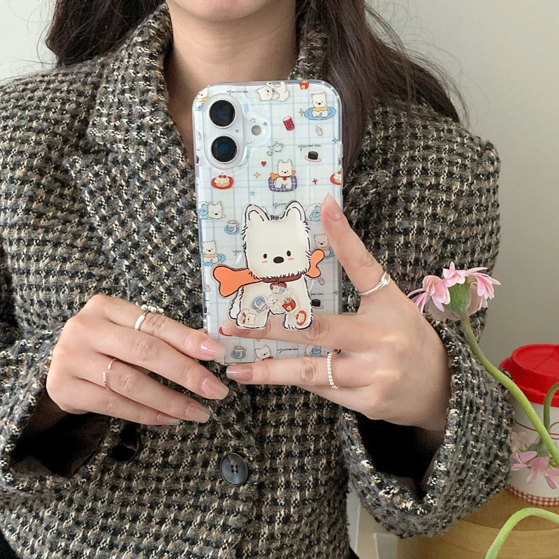 可爱格纹西高地摇摇乐支架适用iphone16Promax苹果15手机壳14女13