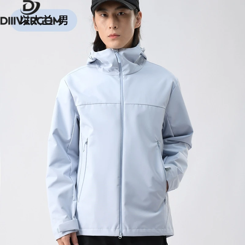 爆款户外冲锋衣男休闲连帽单层薄款防风防水宽松透气登山服男外套