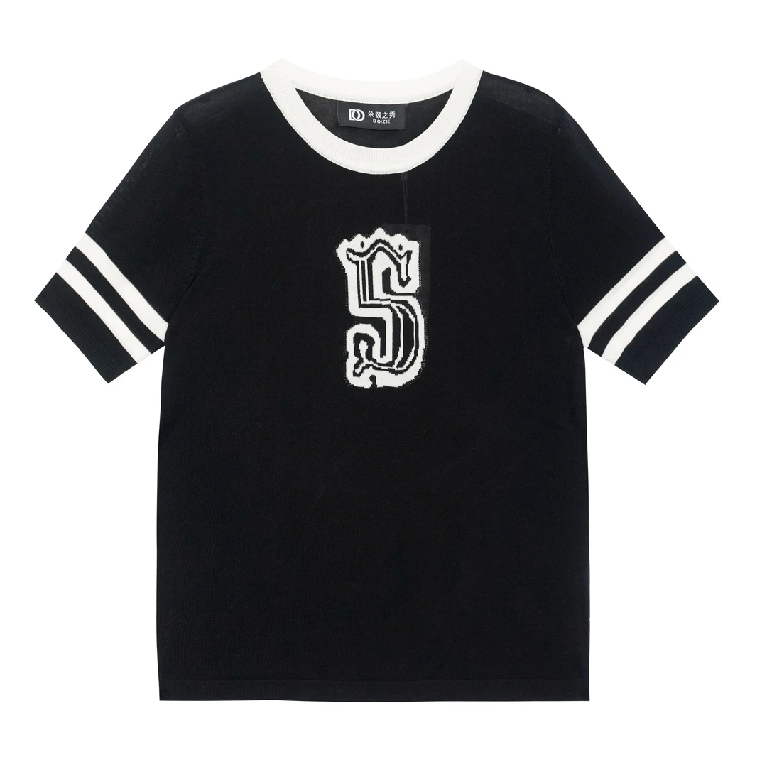 装饰字母短袖天丝上衣  X-22404