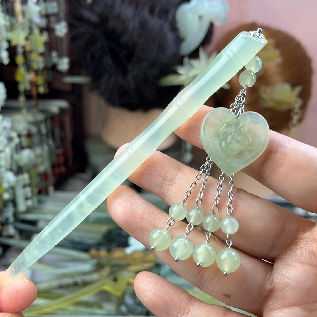 蛇纹石玉发饰未镶嵌长度15厘米左右