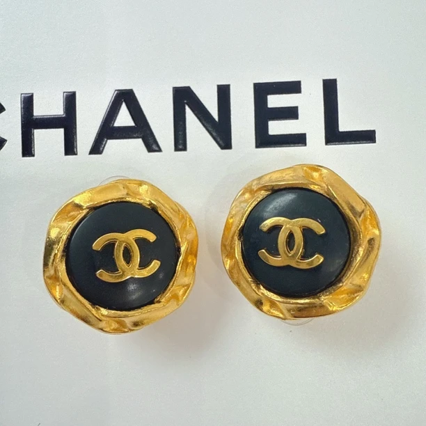 95新 Chanel/香奈儿 Chanel vintage香奈儿中古黑金耳夹