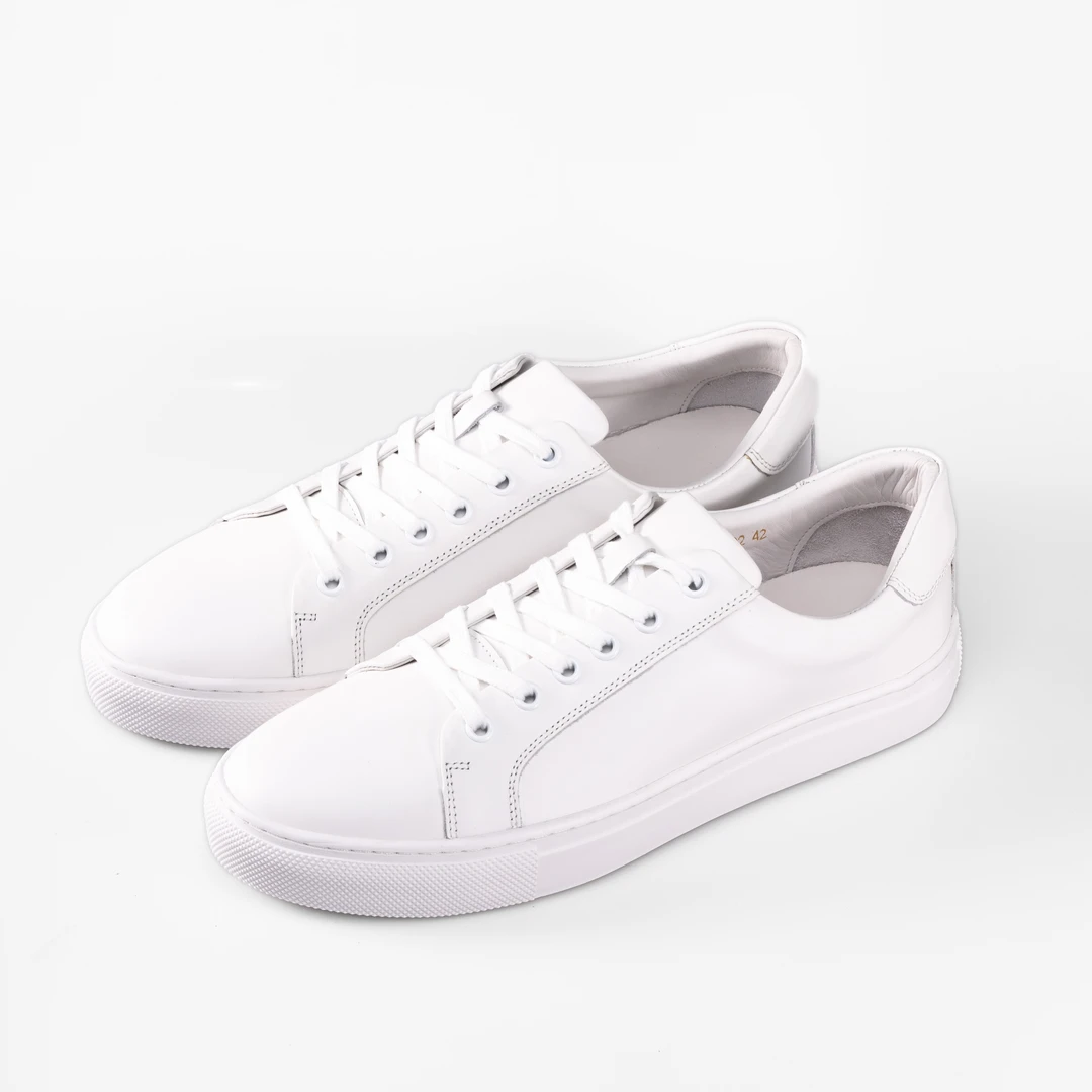 撑展男士德国DE全粒面小牛皮纯色透气低跟板鞋休闲百搭小白鞋-4