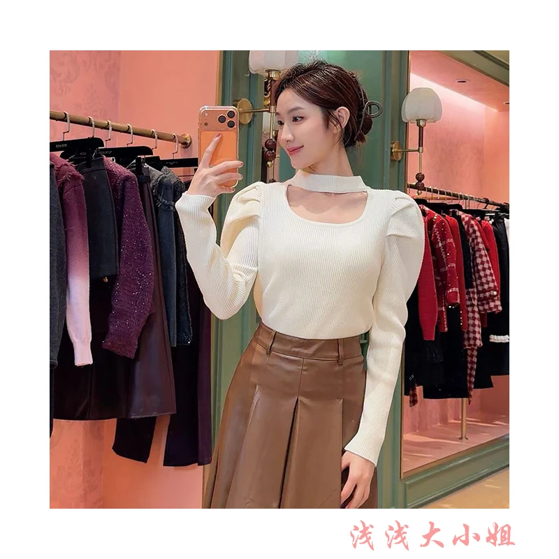 冬季气质设计感小众高级挂脖毛衣内搭打底衫厚针织上衣网红百搭